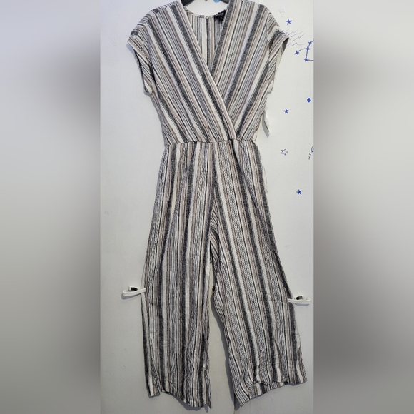 ECI Pants - NEW ECI V Neck Stripe Linen Jumpsuit Size Small